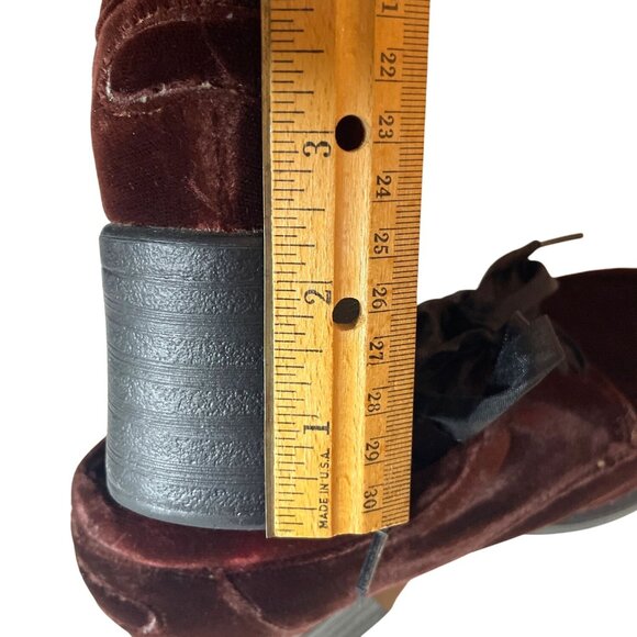 Vtg Y2K Ellemenno Burgundy Velvet Lace-Up Chunky Heel Shoes Women's Size 7 Goth - Picture 8 of 9